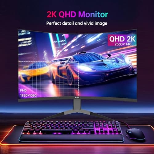 KTC 32 Inch 240Hz Curved Gaming Monitor, 2K 1440P Computer PC Monitor with 1000R 1ms Frameless, Adaptive Sync,122% sRGB, HDMI, DisplayPort, Tilt Adjustable, H32S25E 3