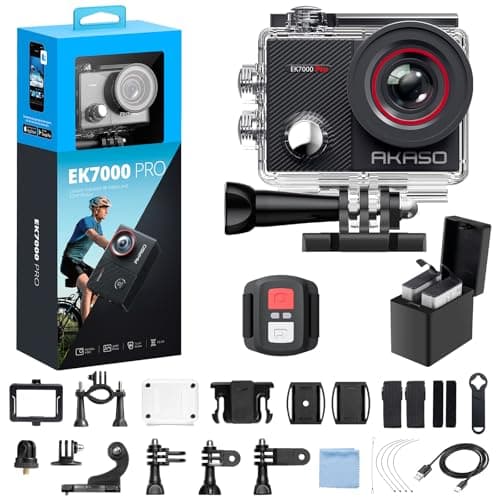 AKASO EK7000 Pro 4K30fps Action Camera with Touch Screen EIS 131ft Waterproof Underwater Camera Remote Control 5X Zoom with Helmet Accessories Kit (Standalone)