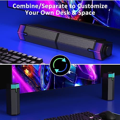 Jeecoo M20 Bluetooth Computer Speakers for PC Desktop Monitor, Gaming PC Sound Bar - Wired USB-Powered, Superb Stereo Sound, with Gradient RGB Lighting - Combine/Separate to Customize Your Desk 2