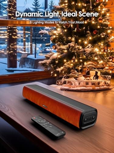 Rythflo 60W Bluetooth Sound Bar, 16 inch Compact TV Soundbar with Remote, 8 Flame Light Modes, Optical/ARC/AUX/RCA Connections, Wall-Mountable Home Theater Speaker for TV, PC, Projector, Gaming 3