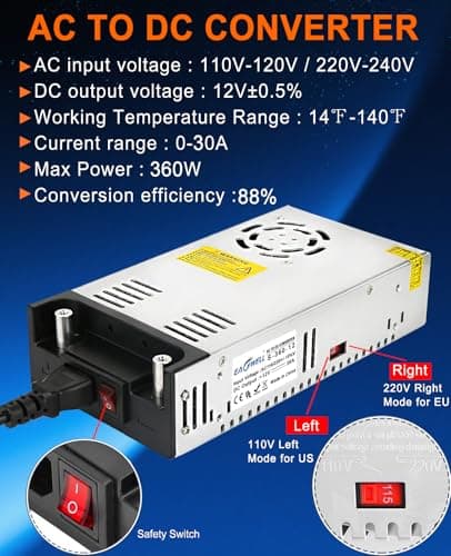 EAGWELL 110V to 12V Converter, Universal SMPS AC to DC Converter Switching Power Supply Transformer Adapter for RV,Pump,LED Strip, LCD Monitor 4