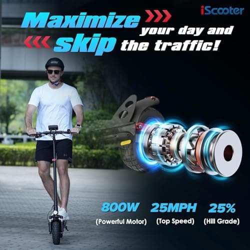 iScooter iX3 Electric Scooter,10" Off Road Pneumatic Tires,800W Motor E-Scooter Up to 25 Miles Range, Top Speed 25MPH, Adjustable Handlebar Height, Folding Commuting Escooter for Adults 3