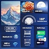 Mini Projector with WiFi and Bluetooth Built-in Apps Smart Projector Support 4K 1080P FHD 180° Adjustable Auto Keystone Compatibile with HDMI/TV Stick/Memory Stick/Laptop, White 2