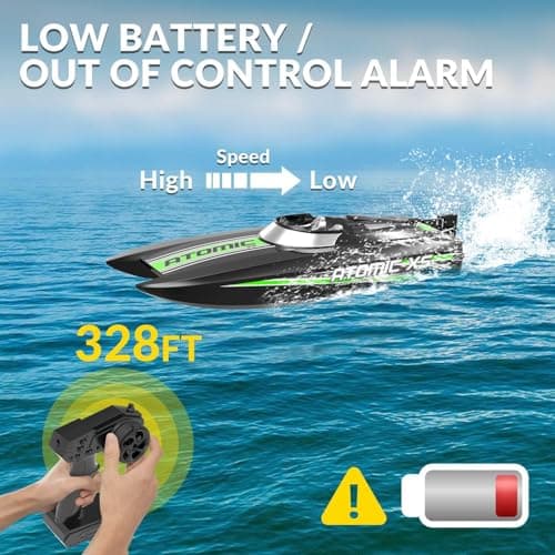 volantexrc Remote Control Boats for Pools and Lakes 20+MPH AtomicXS High Speed RC Boat for Adults Toy Boat Gifts with 2 Batteries & Reverse Function (795-5 Black) 5