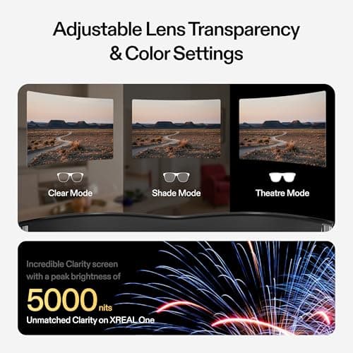 XREAL One AR Glasses with X1 Chip, Native 3 DoF, 147" 50°FOV 120Hz HD Display, Renowned Audio, 3 Adjustable Lens Transparency, Smart Glasses for iPhone 16/15, Steam Deck, ROG, Mac, PC, Android & iOS 5