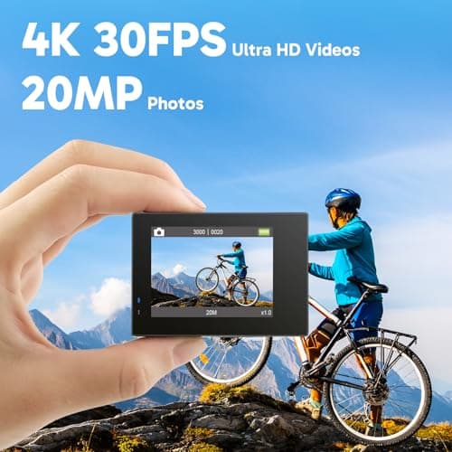AKASO Brave 4 Action Camera 4K 30fps with 64GB MicroSD U3 Card Bicycle Helmet Accessories Kit Bundle, 20MP Ultra HD 131FT Waterproof Underwater Camera EIS WiFi Remote Control 5X Zoom Sport Cameras 2