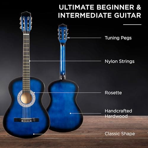 Best Choice Products 38in Beginner All Wood Acoustic Guitar Starter Kit w/Gig Bag, 6 Picks, Nylon Strings, Strap w/Pick Holder - Blue 3