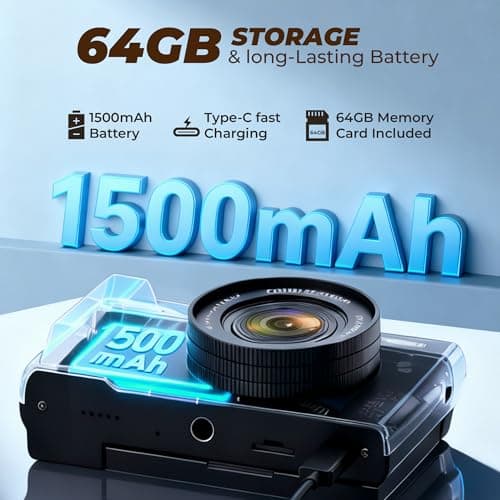 4K Digital Camera,64MP Cameras for Photography with 16X Digital Zoom, AutoFocus Vlogging Camera for YouTube, 3" 180°Flip Screen Compact Travel Camera, Anti-Shake 4K Video Cameras 5