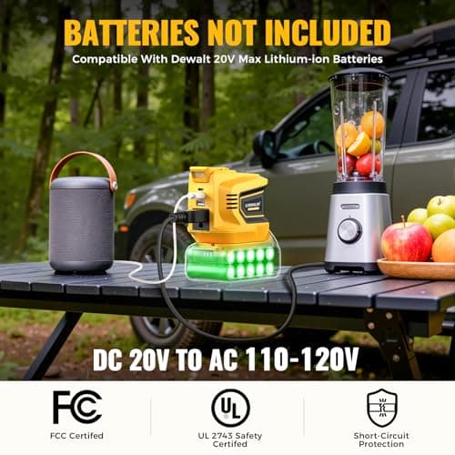 Real 200W Power Inverter Compatible With Dewalt, DC 20V to AC 110-120V Battery Inverter, LIVOWALNY Portable Power Station Generator, Charger Adapter Battery Powered with 2 USB & 1 Type-C & 1 AC Outlet 4