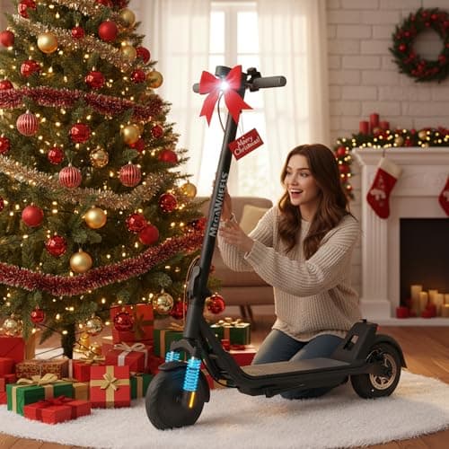 MEGAWHEELS Electric Scooter,Electric Scooter Adults with Front Suspension,8.5in Solid Tires,300W Motor,15.5mph E Scooter with Smart APP Control for Commuting, Outdoor, Short Travel,Gift