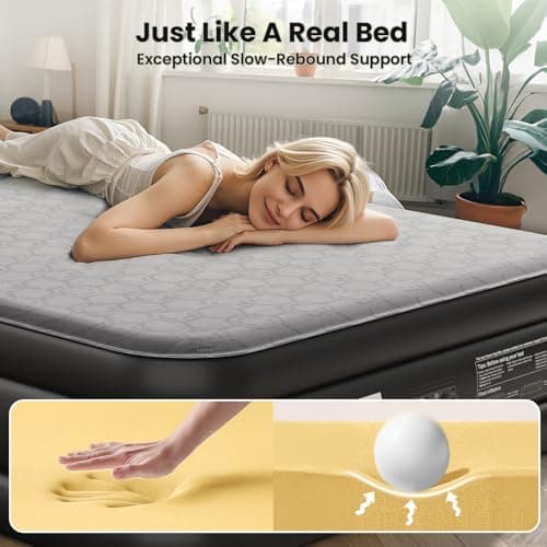 OhGeni 18" Luxury Air Mattress Queen with Built-in Pump, Silk Foam Topper Inflatable Bed for Superior Comfort, Premium Blow-Up Mattress for Home & Guest, Easy Setup, Extra Support, Black 3