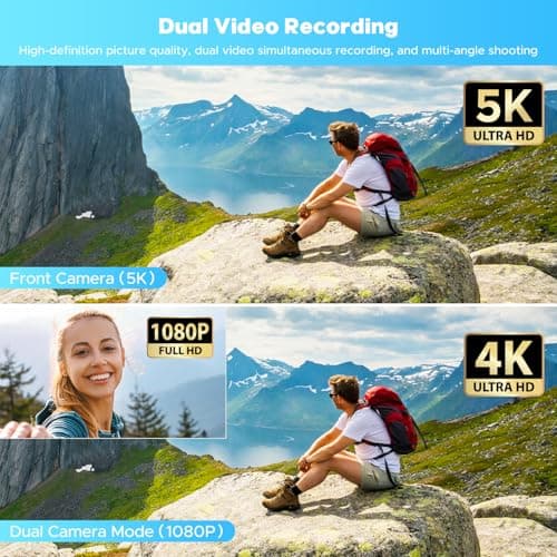 5K Camcorder Video Camera 56MP 16X Dual Lens Vlogging Camera for YouTube with WiFi & Night Vision, 3" 270° Touch Screen Cam corder - Includes 64GB SD Card, 2 Batteries, Tripod, Mic, Remote, Lens Hood 2