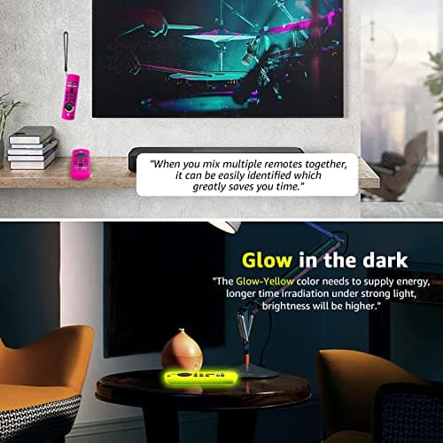 (2 Pack) Fire Stick Remote Cover 3rd Gen with Alexa Voice Remote,Fire TV Remote Cover Glow in The Dark, Anti Slip Shockproof Silicone Protective Case with Lanyard(Glow Yellow&Not Glow Rose Red) 5