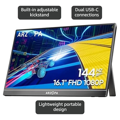 ARZOPA 16.1'' 144Hz Portable Gaming Monitor, 106% sRGB 1080P FHD Kickstand Portable Monitor with HDR, Ultra Slim, Eye Care, External Second Screen for Laptop, PC, PS5, Mac, Xbox-Z1FC 3