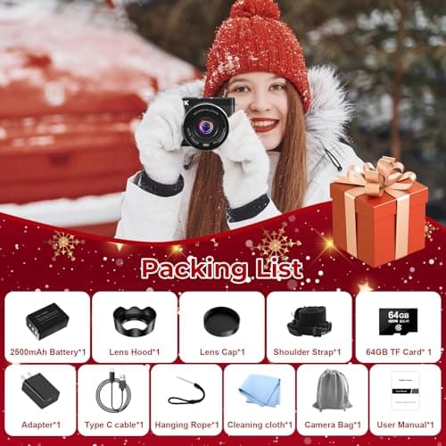 8K Digital Cameras for Photography - WiFi 88MP Autofocus Vlogging Camera for YouTube with 3" 180° Flip Screen - UHD Video Camara Gifts for Beginner Photographer with 18X Zoom, Lens Hood, 64GB Card 5