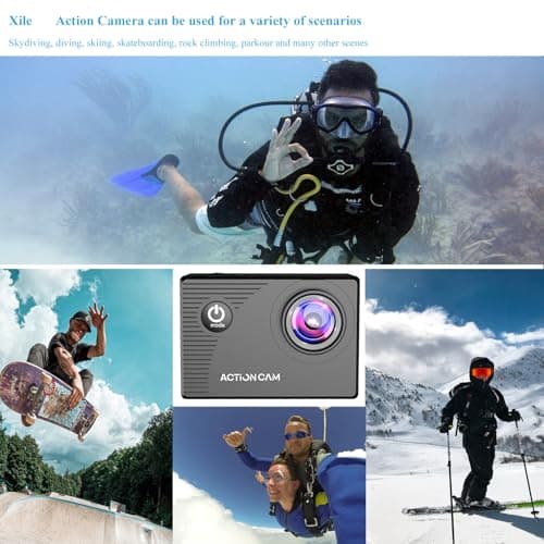 Xilecam Action Camera 1080P 30fps Sports Camera 40m/131ft Underwater Waterproof with 2 Batteries and Multi-Function Accessory 5