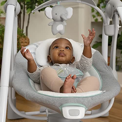 Ingenuity ConvertMe 2-in-1 Compact Portable Automatic Baby Swing & Infant Seat, Battery-Saving Vibrations, Nature Sounds, 0-9 Months 6-20 lbs (Swell) 3
