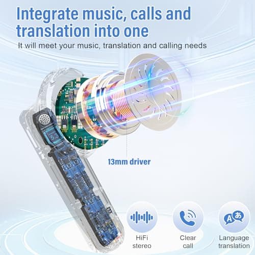 SKIUDCT Ai Translation Earbuds Real Time with Audio and Video Calls, 3-in-1 Buletooth 5.4 Translator Earbuds with 6 Translation Modes/164 Languages/No Subscription Required, 48H Headphones Translator 2