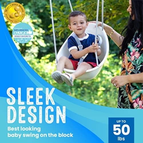 Swurfer Coconut Toddler Swing Comfy Baby Outdoor, 3- Point Adjustable Safety Harness, Secure, Safe Quick Locking System, Blister-Free Rope, Easy Installation, Ages 9 Months and Up, Ivo, White 3