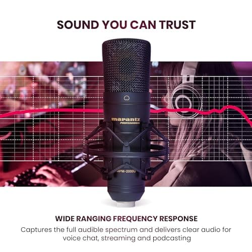 Marantz Professional MPM-2000U | Large Diaphragm Studio Quality USB Condenser Microphone For Podcasting & Recording, Including Shockmount, USB Cable & Carry Case 3