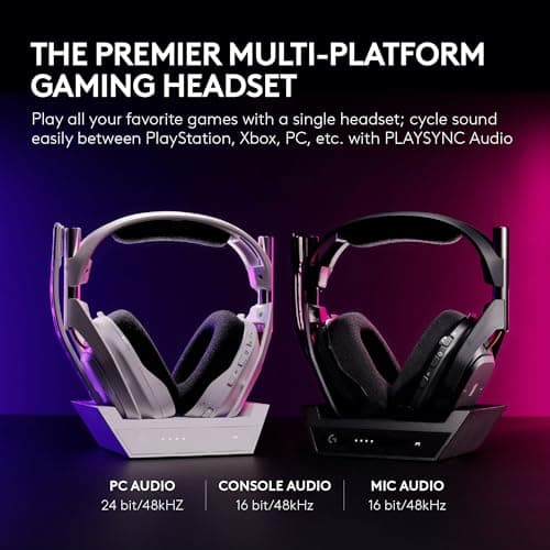 Logitech G Astro A50 Multi-Platform Wireless Gaming Headset + Base Station for PS5/Xbox/PC: PLAYSYNC Audio Switcher, <16bit/48kHz (Console), <24bit/48kHz (PC), 24hr Battery, 2.4GHz & BT - White 2