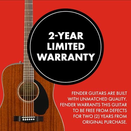 Fender Acoustic Guitar, CD-60S, with 2-Year Warranty, Dreadnought Classic Design with Rounded Walnut Fingerboard, Glossed Finish, All-Mahogany Construction 7