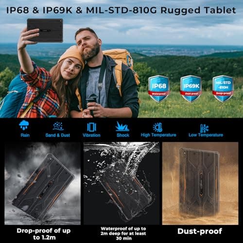 HOTWAV R8 Rugged Tablet Android 14, 10.1 inch HD+ Display 10800mAh Battery, Octa-Core 12GB RAM+128GB ROM+1TB Outdoor Tablet, 13MP+5MP Camera IP68/IP69K Waterproof, 4G Dual SIM/5G WiFi/BT5.1/GPS 4