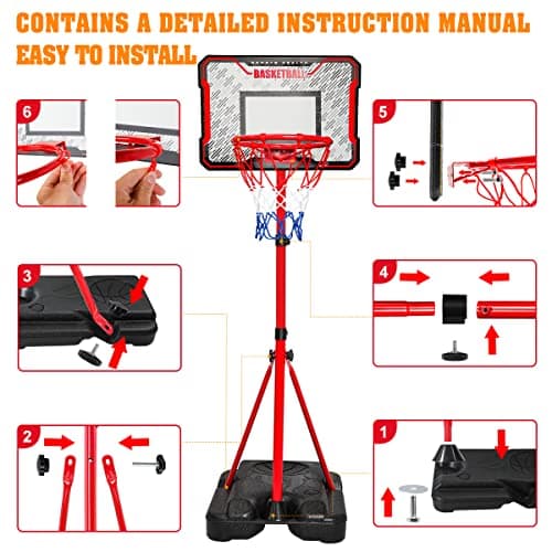 Meland Kids Basketball Hoop - Adjustable Height 2.9ft-6.2ft Toddler for Kids, Goal Indoor & Outdoor Toys Backyard Outside Boys Age 3 4 5 6 7 8 Years Gift 5