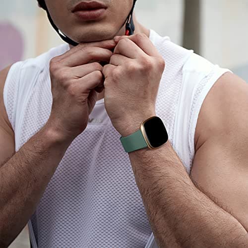 Dirrelo Bands Compatible with Fitbit Sense/Versa 3 / Versa 4 / Sense 2, Soft TPU Sport Strap Band, Replacement Wristband for Women Men, 4Pack Small, Black Modena Bluegrey Pinegreen 4