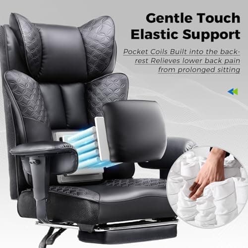 GTRACING Big and Tall Office Chair 400LBS Wide Ergonomic Gaming Chair with Deluxe Embossing Designed Leather with Foot Rest,150°Reclining Adjustable Soft Armrests Pocket Spring Back Support and Pillow 4