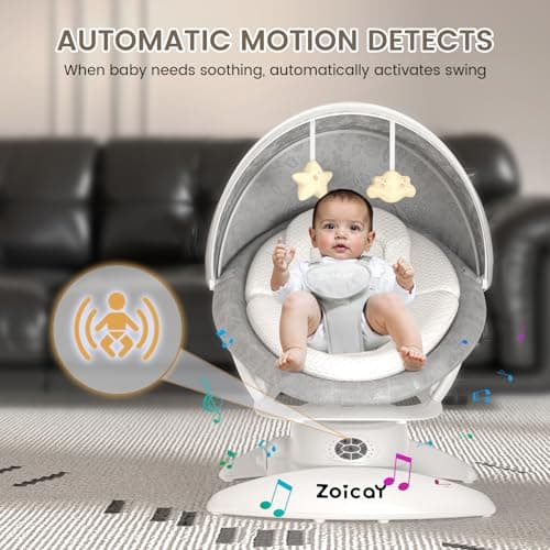 3-in-1 Baby Swing for Infants with Motion Detection, Electric Baby Swing with 3 Swing Modes, 12 Lullabies & 5-Speeds & Removable Swing Seat, BT Enabled & 360°Rotating Seat and Manual Remote, White 2