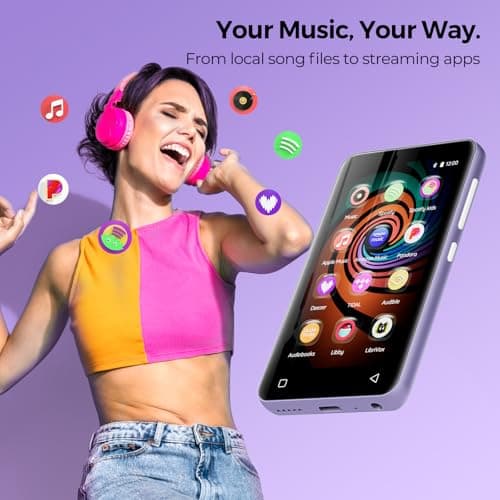 160GB MP3 Player with Bluetooth and WiFi, innioasis MP3 MP4 Player for Kids with Spotify, Amazon Music, Audible, Libby, 4.0" Touch Screen Android Music Player with Speaker, Up to 1TB（Purple） 2
