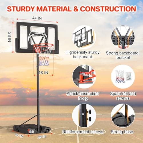 Yohood Basketball Hoop Outdoor 10ft Adjustable, Portable Basketball Hoop Goal System for Kids Youth and Adults in Backyard/Driveway/Indoor, 44 Inch Shatterproof Backboard and Larger Base 4