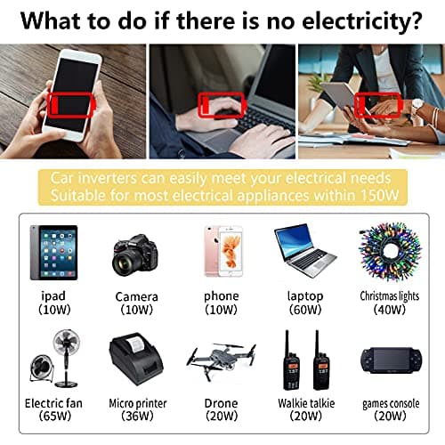 150W Power Inverter 12V DC to 110V AC Car Plug Adapter Outlet Converter with 3.1A Dual USB AC car Charger for Laptop Computer Black 4