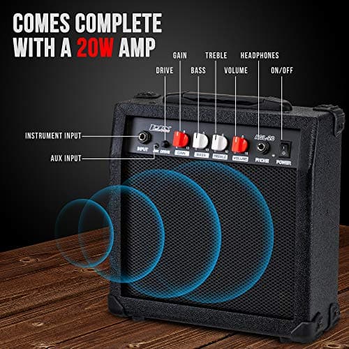 LyxPro Electric Guitar 39" inch Complete Beginner Starter kit Full Size with 20w Amp, Package Includes All Accessories, Digital Tuner, Strings, Picks, Tremolo Bar, Shoulder Strap, and Case Bag - Black 5