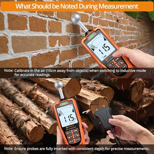 Neoteck 2-in-1 Dual Probe Moisture Meter 40mm Spherical Moisture Reader & ±2.5% Accuracy Pin Moisture Meter with LCD Display and Audio Alarm for Wood Wall Concrete Drywall Firewood Lumber 4