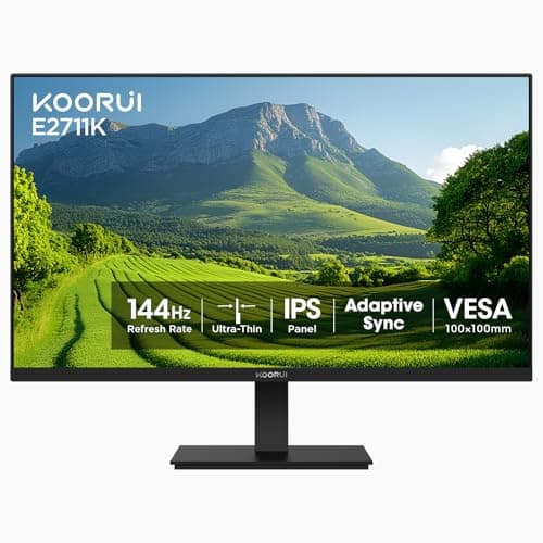 KOORUI 27 Inch Gaming Office Monitor 144Hz IPS Display, FHD 1080P with FreeSync, Eye Care Technology with Slim Bezels, HDMI VGA Ports, Ergonomic Tilt & VESA Mount
