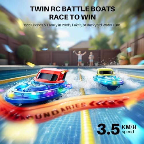 SYMA RC Boats 2 Pack for Kids 8-12, Remote Control Boat for Pool with LED Lights, 40 Mins Playtime (2 Batteries) & One-Key Water Spray, Summer Gifts Toys for Boys and Girls 4