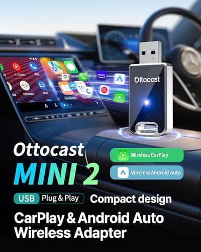 OTTOCAST Mini Edge, 2 in 1 Wireless Carplay Adapter & Wireless Android Auto Adapter for Apple iPhone Samsung or other AndroidPhone, USB Bluetooth Car Accessories for OEM Wired Carplay/Android Auto Car 2