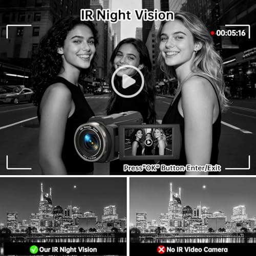 8K Video Camera Camcorder 2025 Latest 88MP Ultra HD Video Cameras Wifi Vlogging Camera for YouTube 18X Digital Video Cameras with 32G Card Microphone 6-Axis Anti-Shake IR Night Vision Video Recorder 5