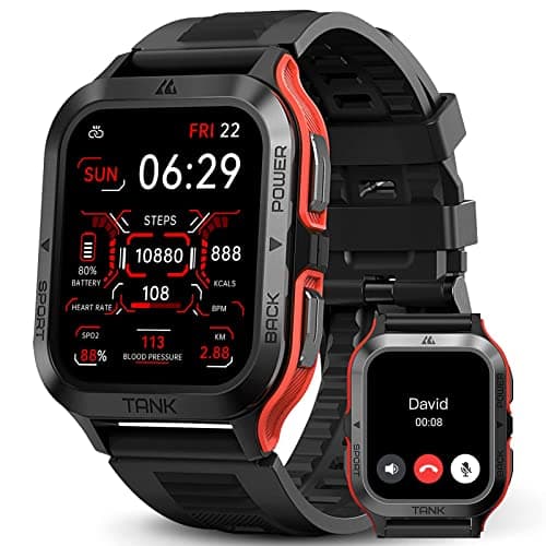 AMAZTIM Smart Watch, 60 Days Extra-Long Battery, 50M Waterproof, Rugged Military Bluetooth Call(Answer/Dial Calls), 1.85" Ultra Large HD Display, AI Voice Assistant, Compatible for Android and iOS-Red