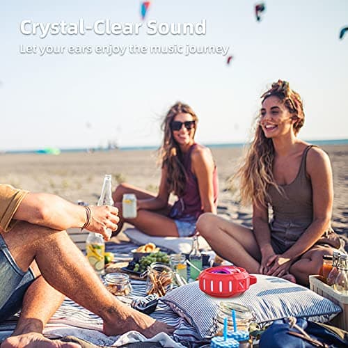 EBODA Bluetooth Shower Speaker, Waterproof Portable Speakers IPX7 Floating, True Wireless Stereo BT 5.0 Speaker with Bass, 2000mAh LED Light for Shower, Pool, Beach, Gifts for Women- Red 4