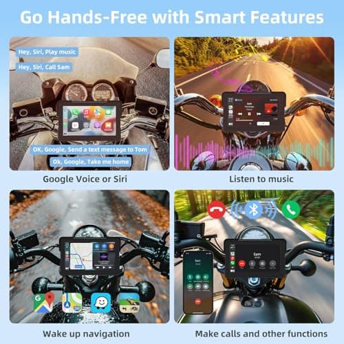 7 Inch Wireless Motorcycle CarPlay &Android Auto, Waterproof Smart GPS Navigation System, Portable Moto Car Play Screen with Dual Bluetooth, Voice Control, Navigation, Siri/G-Assist, Anti-Glare 3