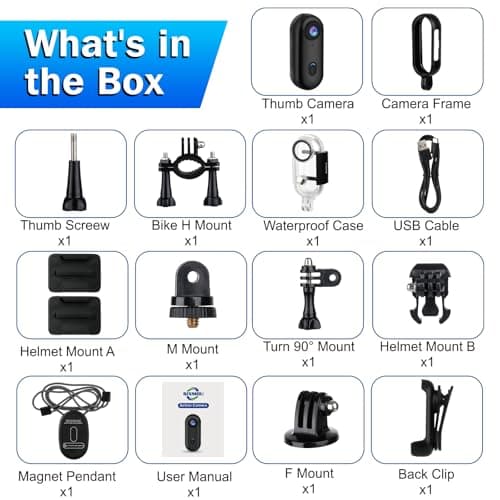 i3 4K Thumb Action Camera, Tiny Size, Mount Anywhere, Small Body Camera with Spring Clip, Portable Vlogging, Hands-Free POV Recording, Helmet Cam for Cycling, Motorcycle (64G-Card, Black) 5