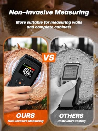 Moisture Meter Damp Meter Pinless Wood Moisture Meter for Walls Logs Firewood and Building Material, 4 Mode 9 Density Settings, Non-Destructive Moisture Detector with Backlit LCD and Alerts (Black) 4