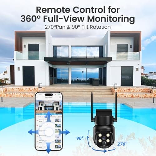 Heyall 2.4G/5G WiFi 6 Wireless Outdoor 360° View Security Camera, 2K, Solar Powered 4MP, Color Night Vision, AI Human Detection, Pan/Tilt, Spotlight & Siren, 2-Way Talk, Cloud/SD Storage, IP65 3