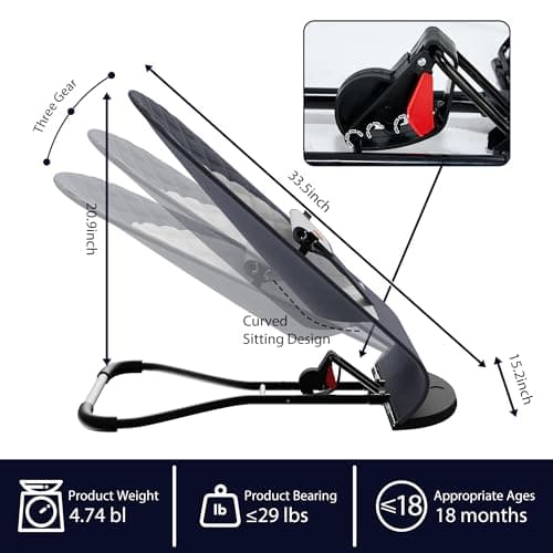 Portable Baby Bouncer Seat for Infants, 0-18 Months, 3 Modes of Use with Rocker & Stationary Options, Ergonomic Infant Chair with Hanging Toys – Grey 5