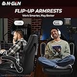 N-GEN Video Gaming Chair Ergonomic Computer Desk Office Chair with Lumbar Support Adjustable Height Swivel Wheels Flip-Up Arms PU Leather Home and Office (Black) 5