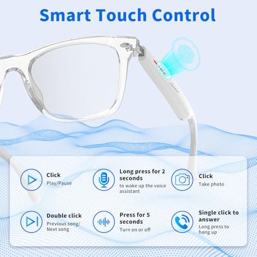 Emerhome Smart Glasses - Bluetooth Glasses for Men & Women, Touch Control, Outdoor UV Protection and Voice Control, Hands-Free Calls (Clear Lens) 4