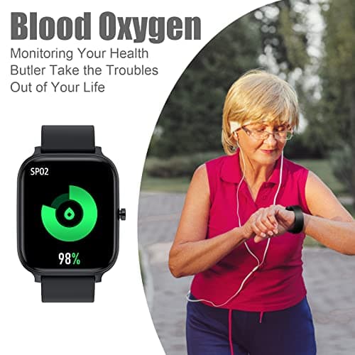 Smart Watch for Men Women Compatible with iPhone Samsung Android Phone 1.83 inch Full Touch Screen IP68 Waterproof Bluetooh Fitness Tracker Heart Rate/Sleep Monitor, Black 4